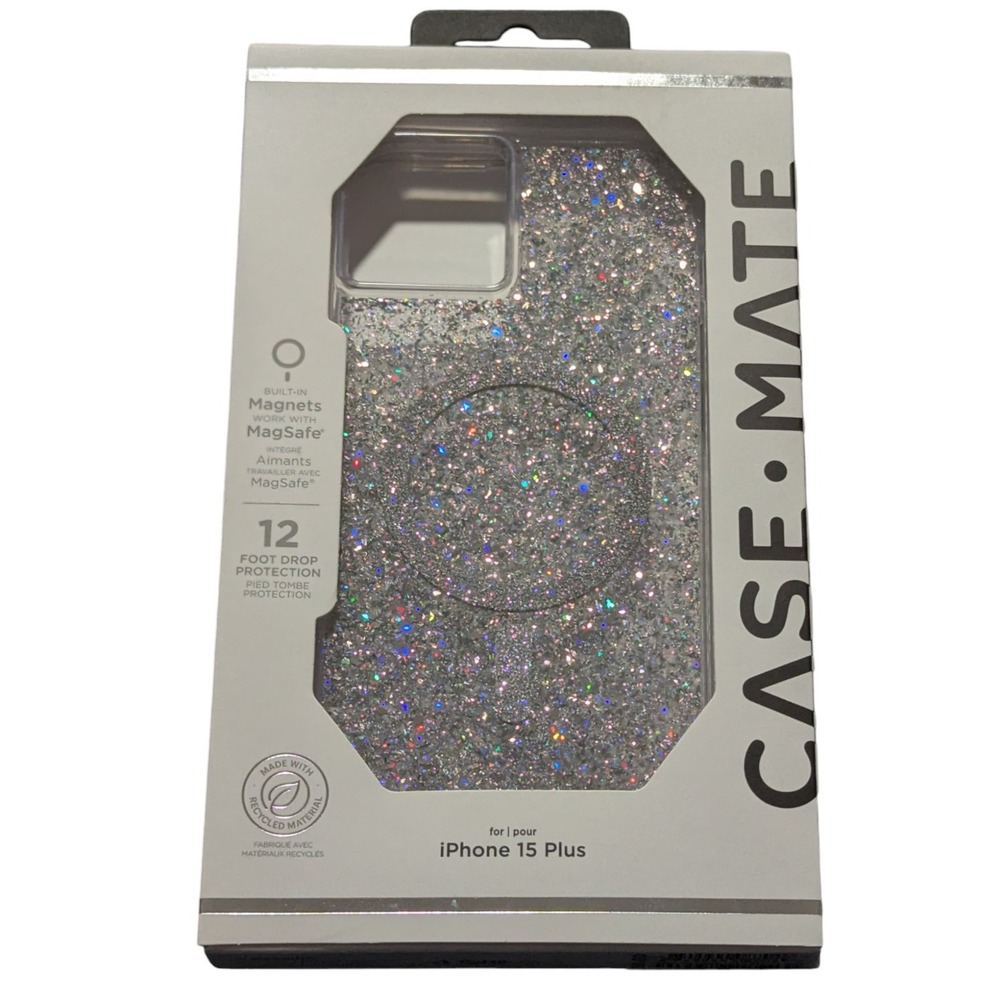 case-mate Glitter MagSafe Compatible iPhone 15 Plus Case - Silver Sparkle